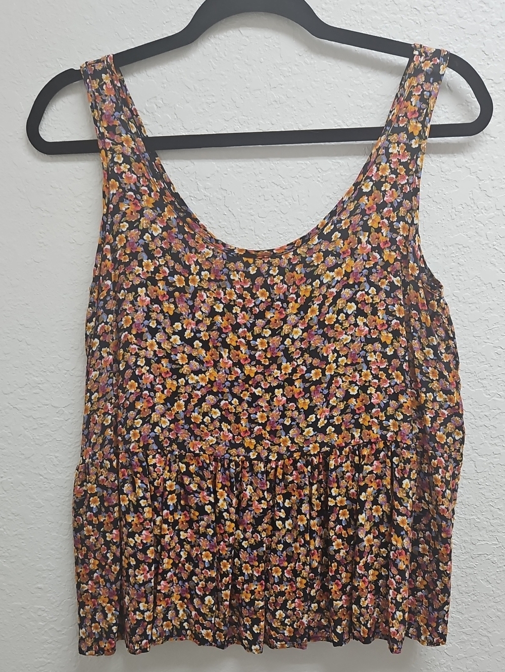 Soprano Black Floral Tank Top with Yellow & Pink Blooms Medium